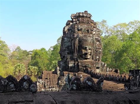 Cambodia Angkor Religion Tempel Bayon Ansigt Smil Statue Ruiner