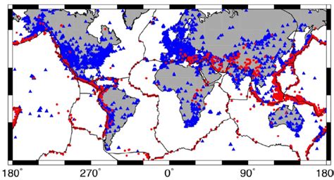 Global Distribution Of Earthquakes Red Dots And Seismic Stations Download Scientific Diagram