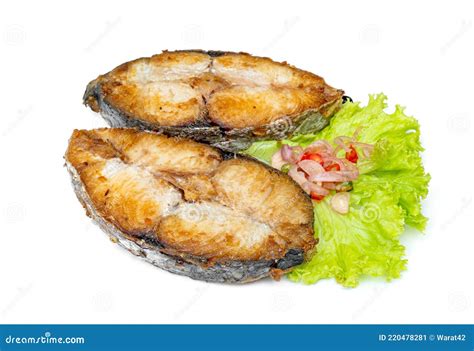 King Mackerel Or Spotted Mackerels Steak Isolated On White Background