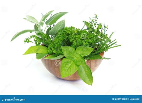 Mixed Herbs In A Wooden Bowl Stock Image Image Of Perfume Isolated