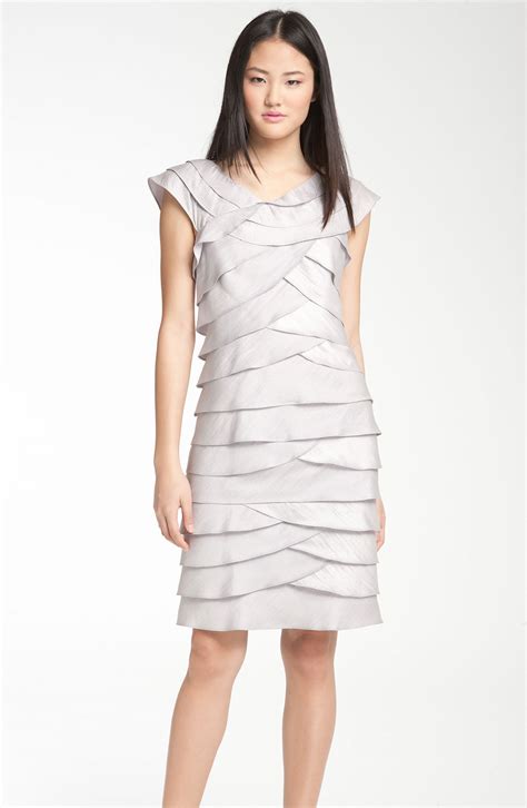 Adrianna Papell Cap Sleeve Shutter Pleat Dress In Gray Platinum Lyst