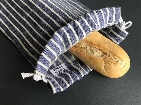 Linen Bread Bag and Baguette Bag Set With Blue Stripes. - Etsy