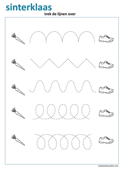 Schrijfpatroon Sinterklaas Trek De Lijnen Over Van De Wortel Naar De