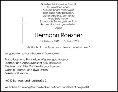 Traueranzeigen Von Hermann Roesner Trauer In NRW De