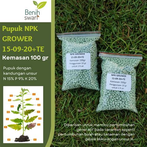 Jual Benih Swari Pupuk NPK GROWER 15 09 20 TE Kemasan 100 Gr Shopee