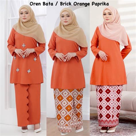 Raya Size Xs Xl Tema Sedondon Oren Bata Brick Orange Kurung