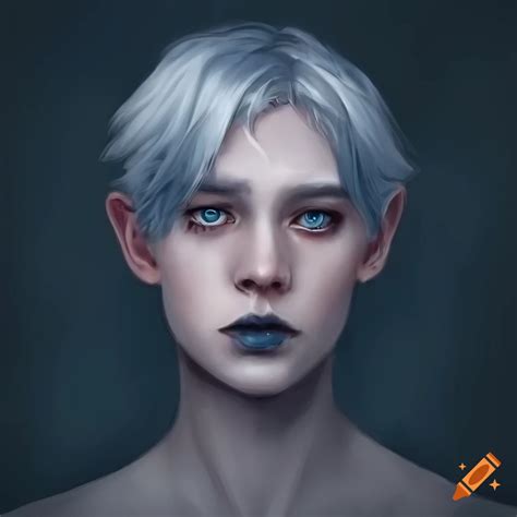 Portrait Of Gender Neutral Fantasy Character With Short White Hair And