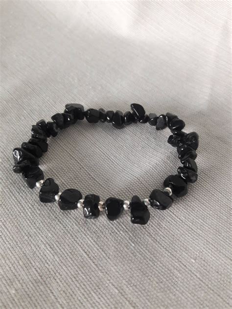 Black Onyx Gemstone Bracelet Layering Bracelet Boho Bead Bracelet Black Bracelet Stack