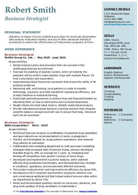 Business Strategist Resume Samples QwikResume