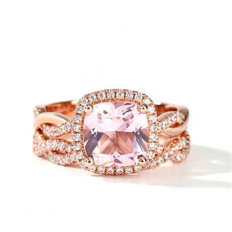 Jeulia Twist Halo Cushion Cut Synthetic Morganite Sterling Silver Ring