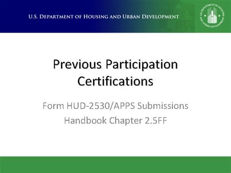 Previous Participation Certifications Form Hud2530apps Submissions Handbook Chapter