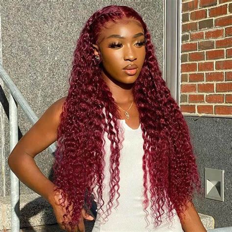 Burgundy Deep Wave Lace Frontal Wigs Human Hair J Colored Wigs Pre