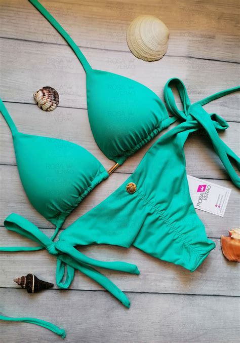 Biquíni Empina Bumbum Lacinho Verde Jade — Rosa Verão