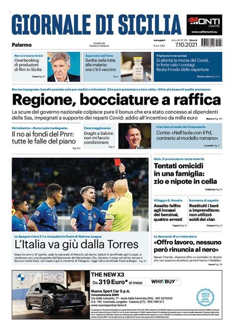 Prima Pagina Giornale Di Sicilia Regione Bocciature A Raffica L