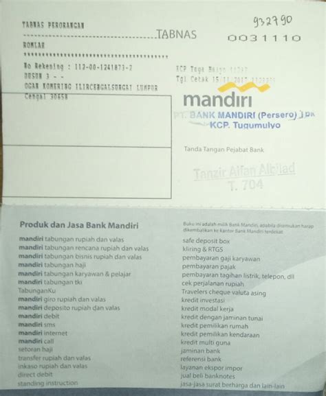 Detail Buku Tabungan Bank Mandiri Koleksi Nomer 33