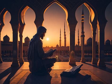 Premium Ai Image A Muslim Reads The Quran In Front Of The Mosque At