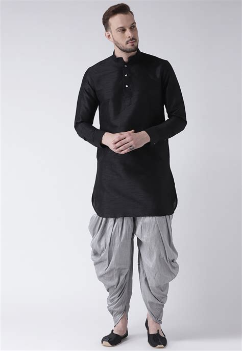 Black Dupion Silk Readymade Dhoti Kurta 188193