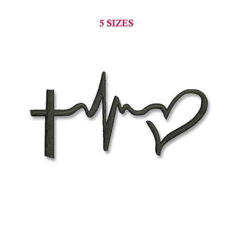 Heartbeat Embroidery Design 5 Sizes Cross Heartbeat Machine Etsy