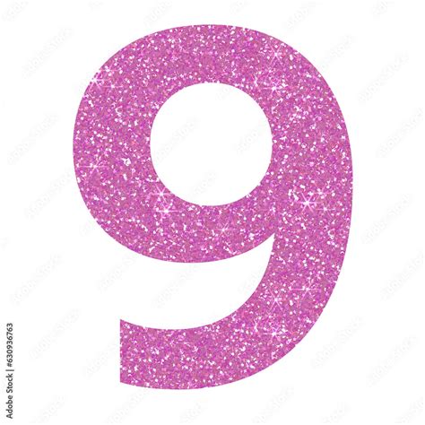 ภาพประกอบสตอก Pink glitter number nine in transparent background