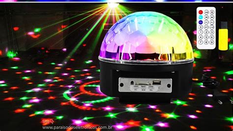 Globo Bola Maluca Jogo De Luz Laser RGB Bluetooth Usb Sd Mp3 Pen Drive