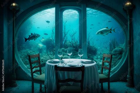 Underwater Restaurant, illustration - Generative AI Stock Illustration ...