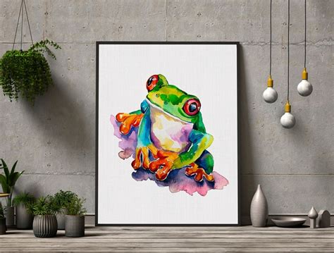 Tree Frog Painting Watercolor Frog Frog Art Print Red Eyed Etsy