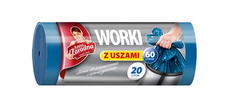 Worki na śmieci z uszami ldpe 60 L 20 szt niebieskie ANNA ZARADNA