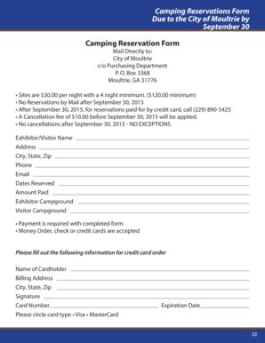 Fillable Online Camping Reservations Form Due To The City Of Moultrie