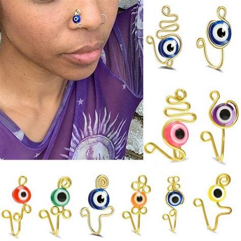 Stainless Steel Evil Eye Non Piercing Nose Ring Ear Clip Cuff Women