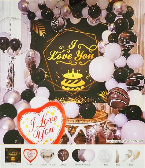 Set Arcada Baloane Latex Si Folie I Love You In Nuante De Negru