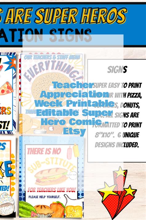 Teacher Appreciation Week Printable Editable Super Hero Comic Bundle Diy Teacher Appreciation