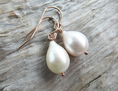 Genuine Freshwater Pearl Teardrop Earrings - Rose Gold, Gold or Sterli ...