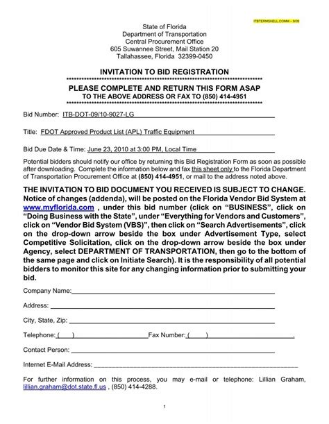 Invitation To Bid Registration Please Complete And Return This Form