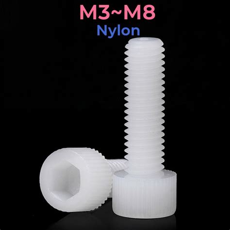 White Nylon Hexagon Hex Socket Head Screw M3 M4 M5 M6 M8 Plastic