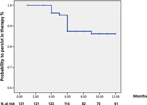 Kaplan Meier Survival Analysis Showed Persistence At 12 Months Of