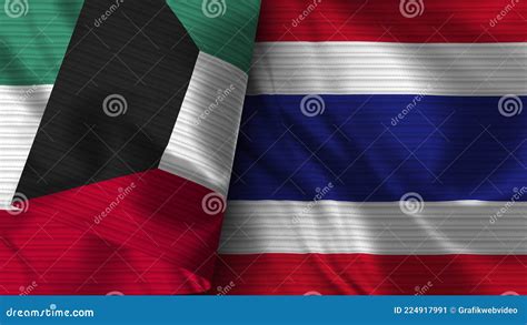 Thailand And Kuwait Realistic Flag Fabric Texture Illustration