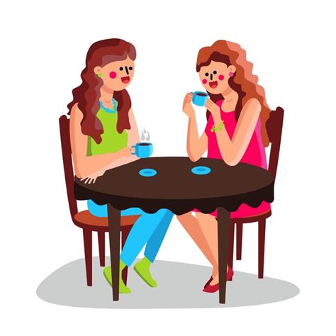 Premium Vector Girls Drinking Hot Coffee At Cafe Table