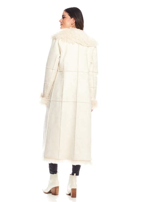 Ivory Faux Suede And Shearling Big Sky Full Length Coat