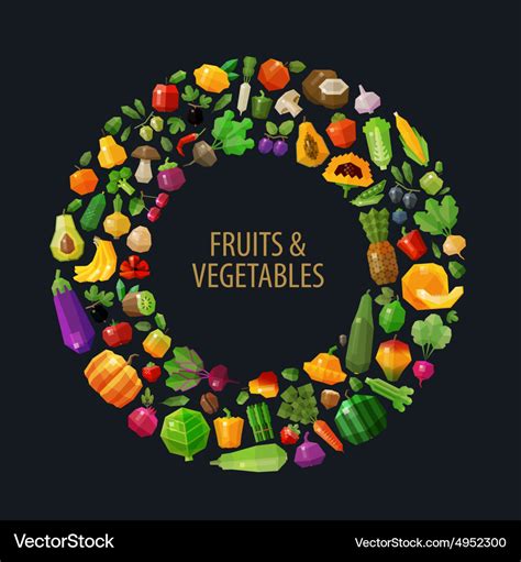 Fresh Fruits And Vegetables In The Circle Vector Image