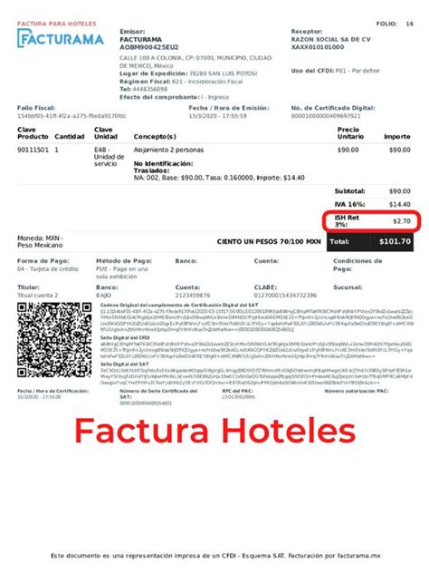 Ejemplo Factura De Hoteles CFDI 3 3 Hoteles Facturas San Luis