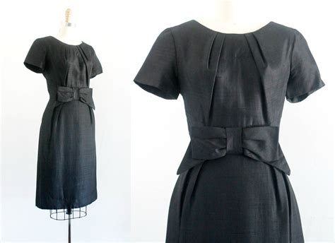 Vintage 1950s Black Dress Francoise Black Silk 50s Wiggle Dress