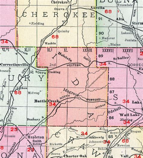 Ida County, Iowa, 1911, Map, Ida Grove, Holstein, Battle Creek, Arthur ...