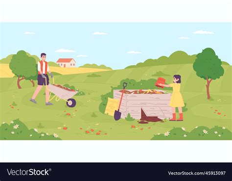 People making compost family humus composting Vector Image