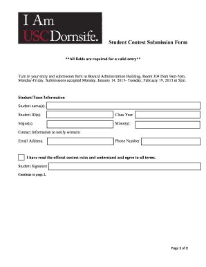 Fillable Online Dornsife Usc Student Contest Submission Form Fax Email