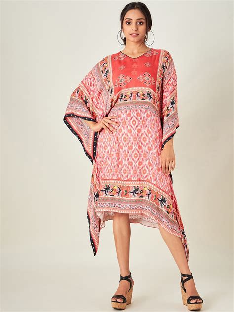 Buy The Kaftan Company Women Red Ethnic Motifs Kaftan Midi Dress