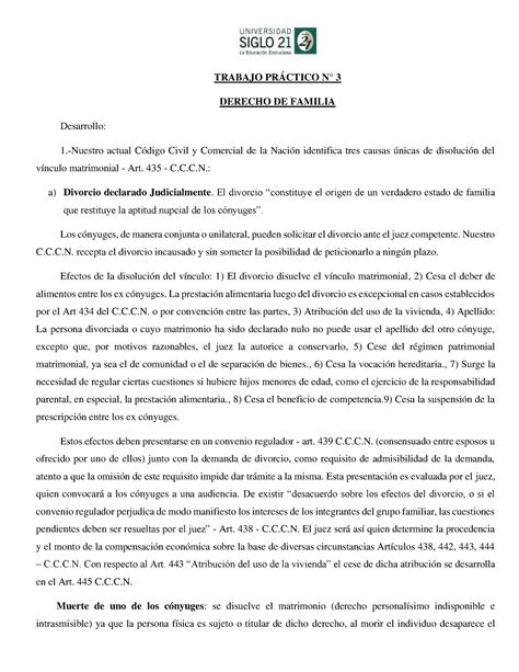 TP N3 Derecho de Familia TRABAJO PRÁCTICO N 3 DERECHO DE FAMILIA