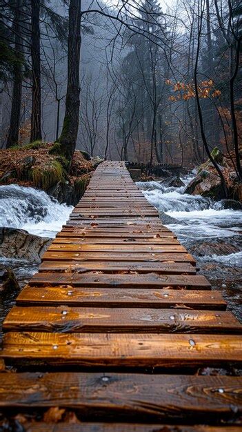 Premium Photo A Rustic Wooden Bridge Over A Forest Stream