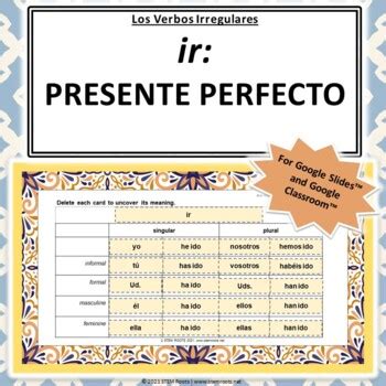 Los Verbos Irregulares Dar Presente Perfecto Google Slides Conjugation