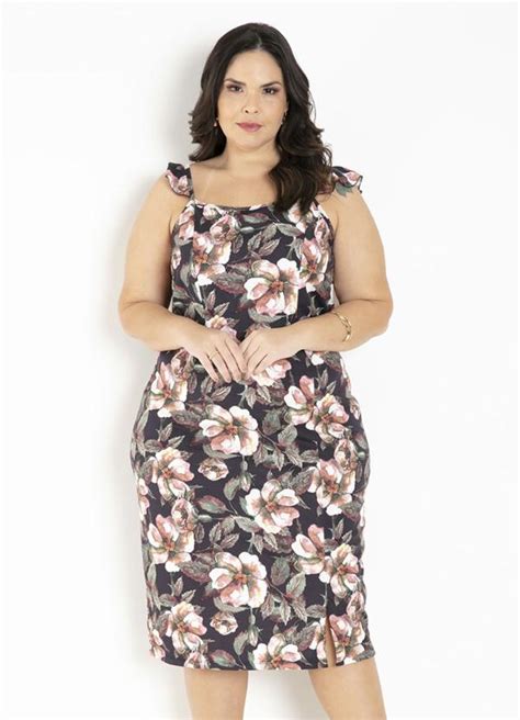 Vestido Floral Com Alças Em Babado Plus Size Marguerite