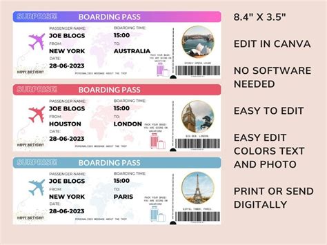 Editable Boarding Pass Template Canva Boarding Pass Customizable